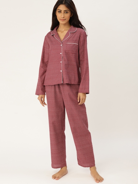 

ETC Women Maroon & White Printed Night suit