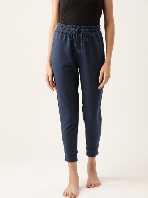 

ETC Women Navy Pure Cotton Solid Lounge Joggers, Navy blue