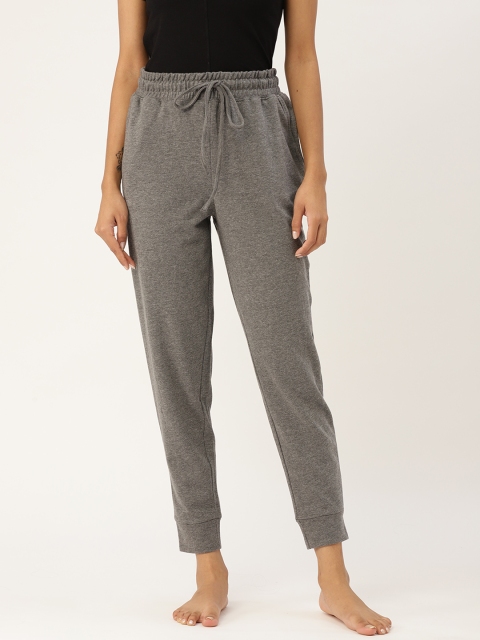 

ETC Women Grey Melange Solid Pure Cotton Joggers Lounge Pants