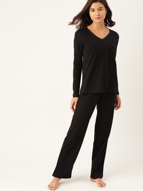 

ETC Women Black Solid Cotton Pyjamas Set