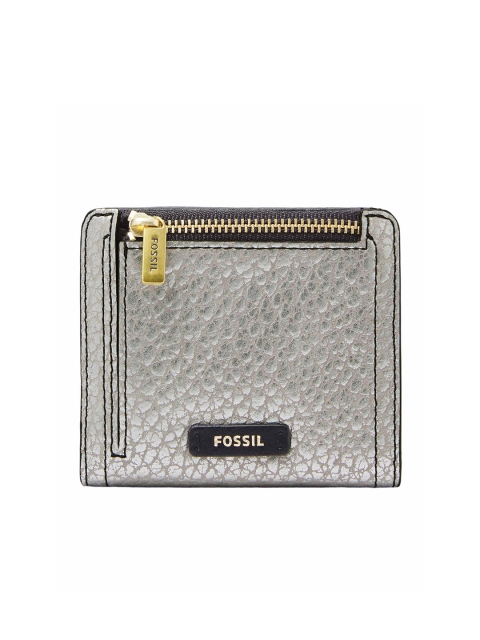 

Fossil Women Silver-Toned Solid Leather Two Fold Wallet