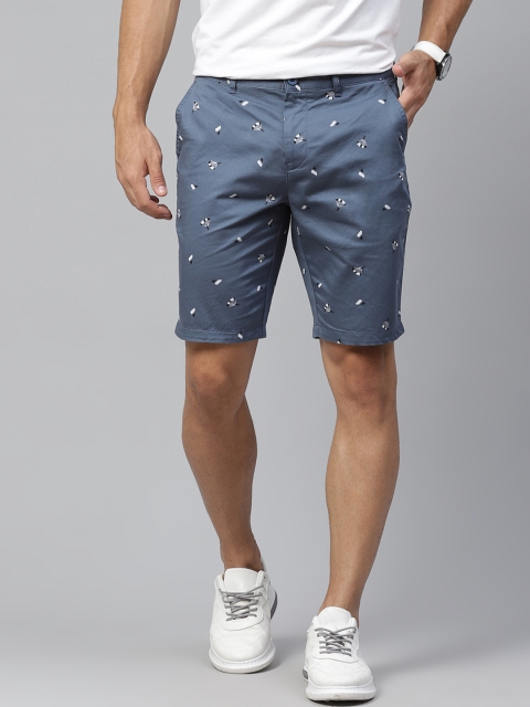 

Mast & Harbour Men Blue & Grey Conversational Printed Mid-Rise Regular Shorts