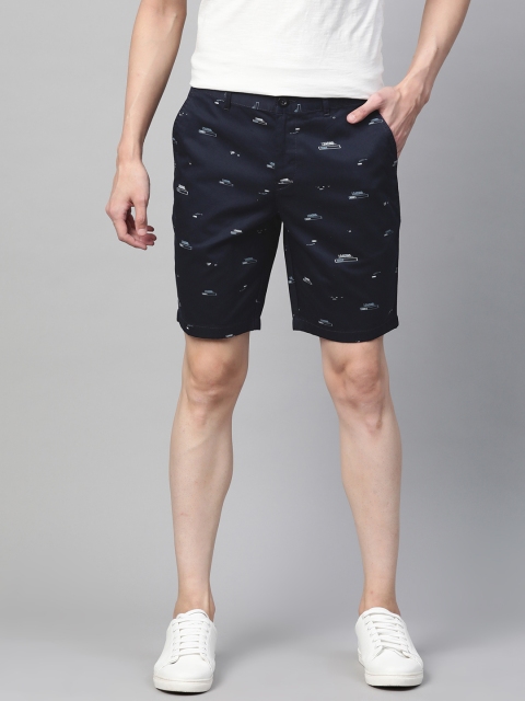 

Mast & Harbour Men Navy Blue Printed Mid-Rise Chino Shorts