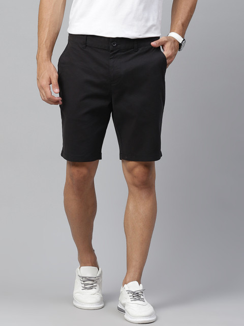 

Mast & Harbour Men Black Mid-Rise Solid Regular Shorts