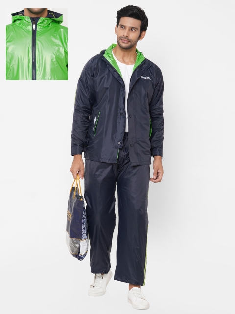 

Zeel Men Navy Blue & Green Solid Reversible Rainsuit