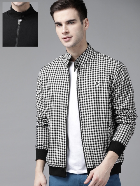 

Roadster Men Black & White Checked Reversible Bomber Jacket