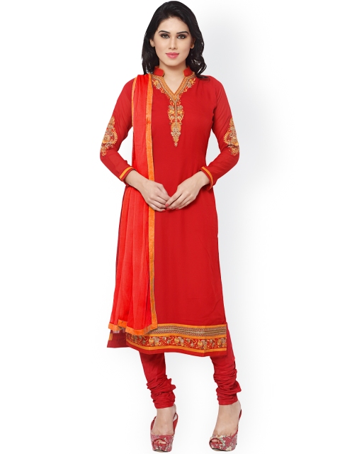 

Saree mall Red Embroidered Georgette Unstitched Dress Material