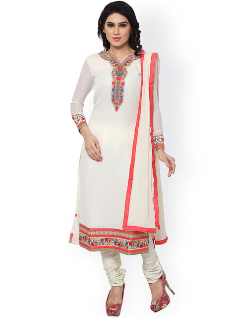 

Saree mall Off-White Embroidered Georgette Unstitched Dress Material
