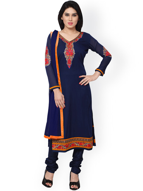 

Saree mall Navy Embroidered Georgette Unstitched Dress Material, Navy blue