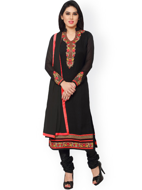 

Saree mall Black Embroidered Georgette Unstitched Dress Material