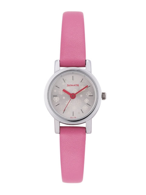 

Sonata Women Silver-Toned Printed Dial & Pink Straps Analogue Watch NN8976SL09W