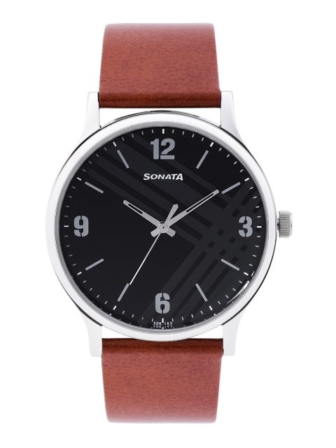 

Sonata Men Black Smart Plaid Analogue Watch NN77105SL02W