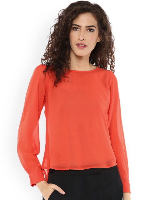 

Magnetic Designs Orange Georgette Sheer Top