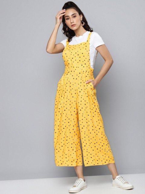 

SCOPU Women Yellow & Black Printed Dungaree
