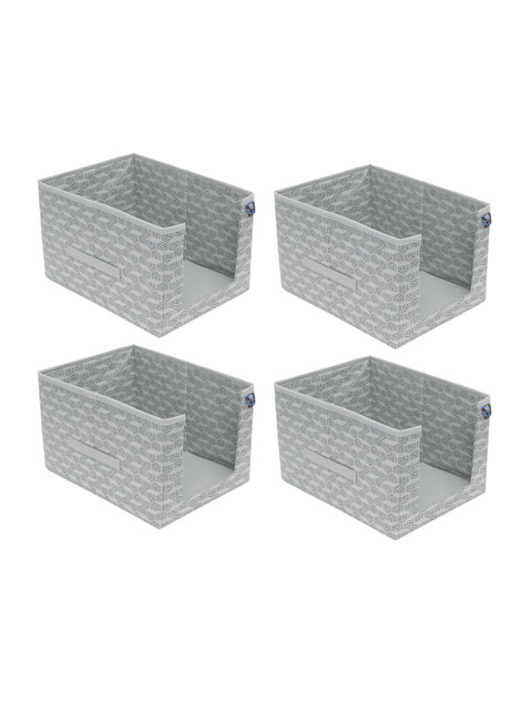 

HOMESTRAP Set Of 4 Grey Printed Shirt Stacker Organisers With Handles