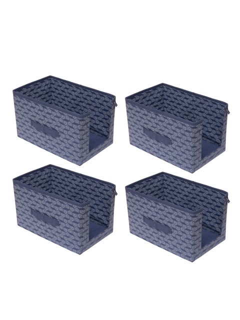 

HOMESTRAP Set Of 4 Navy Blue Printed Shirt Stacker Organisers With Handles