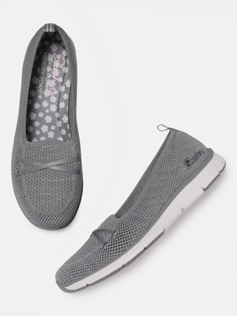 

Skechers Women Grey Woven Design Passioknit Relaxed Fit Slip-on Sneakers