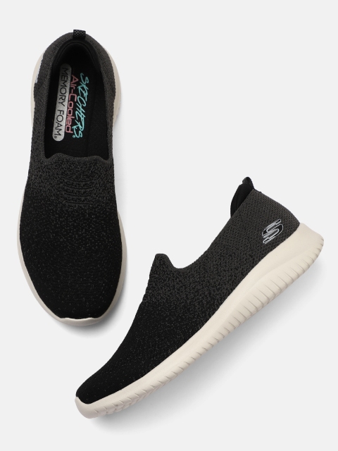 

Skechers Women Black Ultra Flex Cozy Day Woven Design Slip-on Sneakers