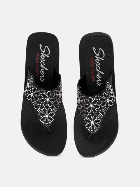 

Skechers Black Vinyasa Pretty Thang Yoga Foam Embellished Wedge Heeled Flip-Flops