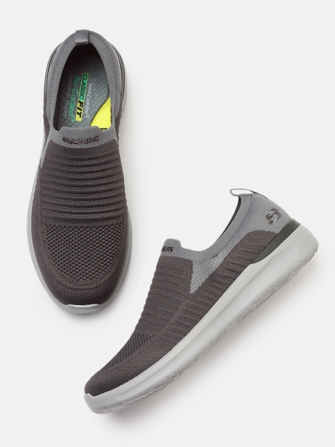 

Skechers Men Grey & Charcoal Black Woven Design Lattimore Carlow Slip-on Sneakers