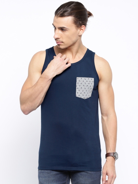 

The Indian Garage Co Made for Myntra Navy Sleeveless T-shirt, Navy blue