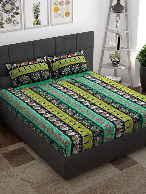 

Story@home Blue & Green Ethnic Motifs 152 TC Cotton 1 Queen Bedsheet with 2 Pillow Covers