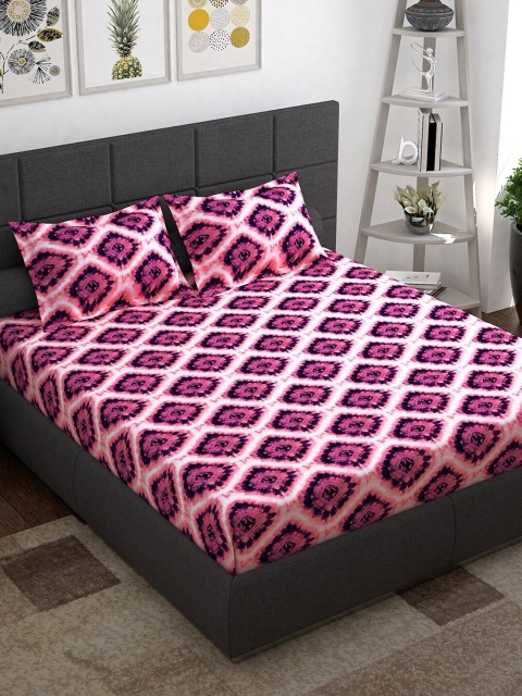 

Story@home Pink & Purple Geometric 152 TC Cotton 1 Queen Bedsheet with 2 Pillow Covers
