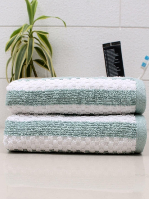 

AVI Living Set Of 2 Sea Green & White Striped 450 GSM Hand Towels
