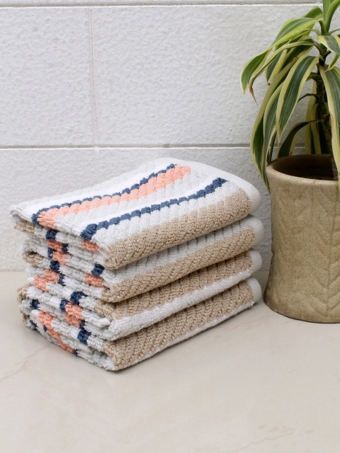 

AVI Living Unisex Set Of 4 Coral Pink & White Striped 600 GSM Cotton Face Towels