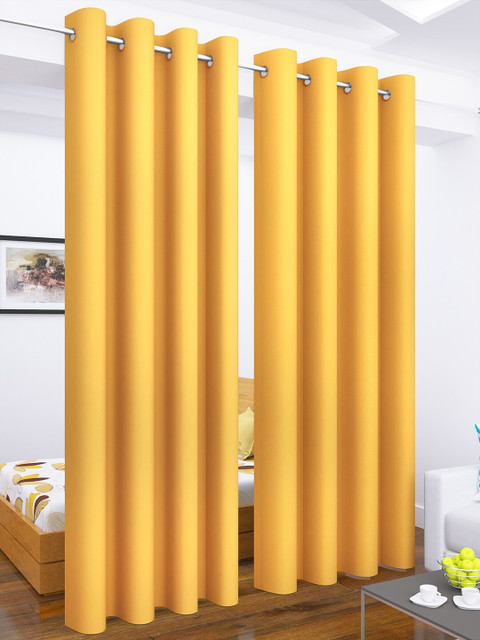 

Story@Home Faux Silk Solid Solid 300GSM Mustard Room Darkening Blackout Long Door Curtain - Set of 2