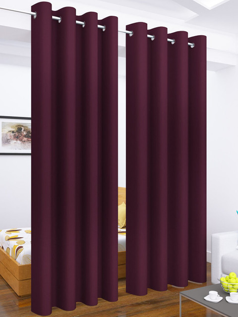 

Story@Home Faux Silk Solid Solid 300GSM Purple Room Darkening Blackout Long Door Curtain - Set of 2