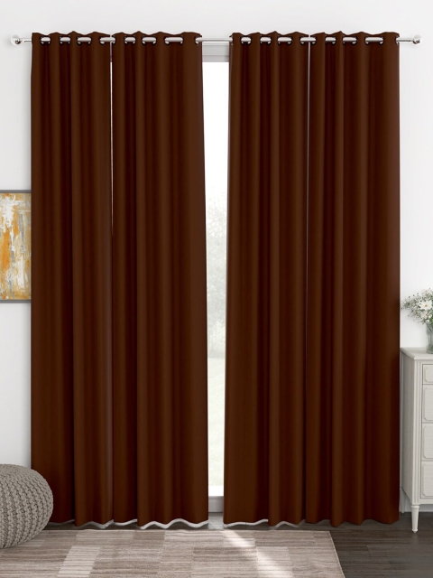 

Story@Home Faux Silk Solid Solid 300GSM Brown Room Darkening Blackout Long Door Curtain - Set Of 4