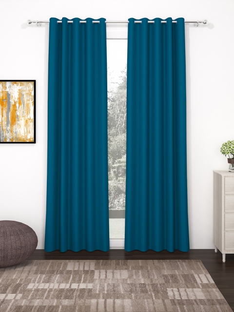 

Story@Home Faux Silk Solid Solid 300GSM Navy Blue Room Darkening Blackout Long Door Curtain - Set of 2