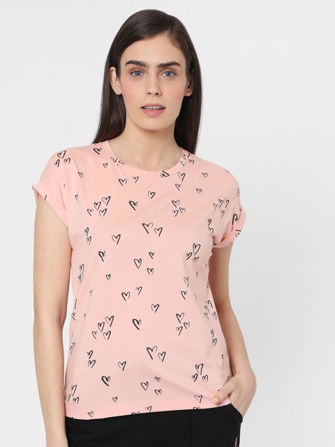 

Vero Moda Women Pink Printed Pure Cotton T-shirt