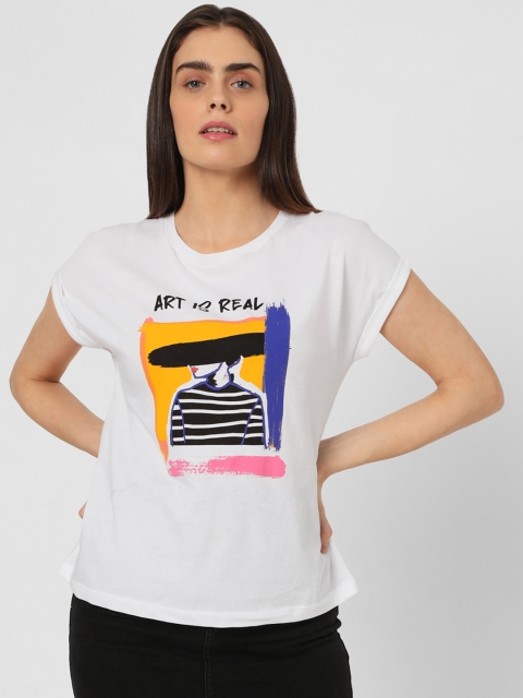 

Vero Moda Women White Typography Printed T-shirt