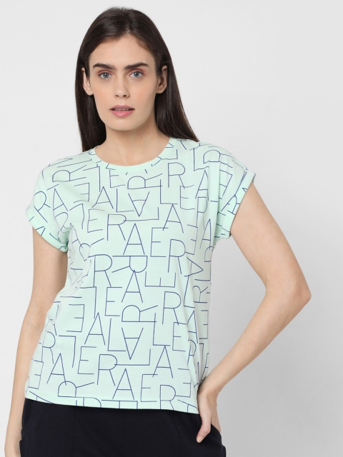 

Vero Moda Women Sea Green Typography Printed Pure Cotton T-shirt