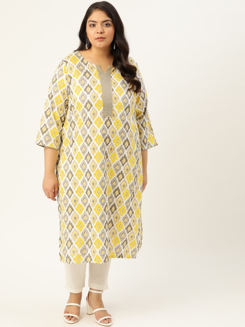 

Sztori Women Plus Size Off White & Yellow Printed Kurta