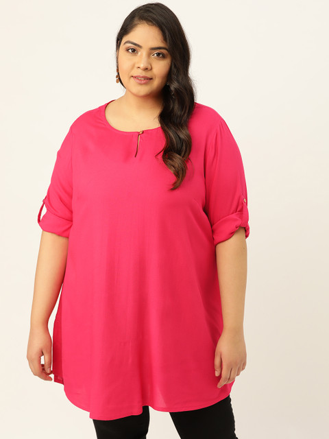 

Sztori Women Plus Size Pink Solid Kurti