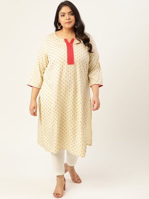 

Sztori Plus Size Women Off White & Maroon Ethnic Motifs Printed Kurta