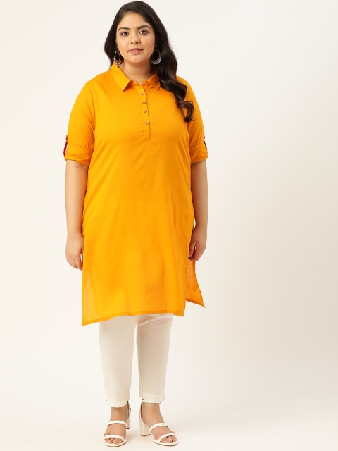 

Sztori Plus Size Women Mustard Yellow Solid Pathani Kurta