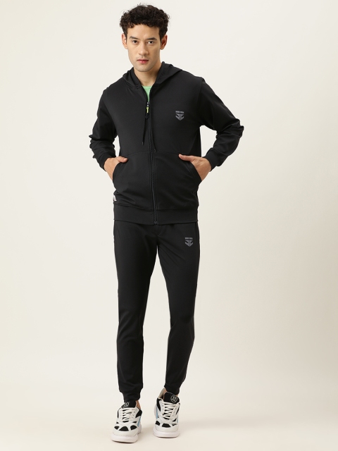 

Sports52 wear Men Black Solid Hooded Tracksuit