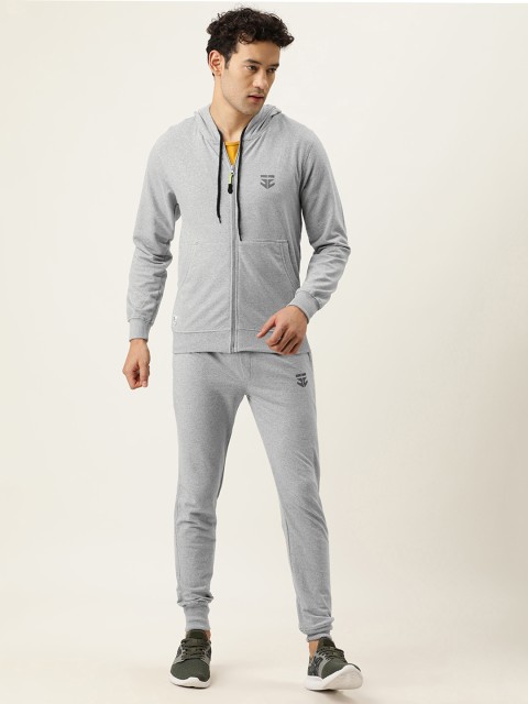 

Sports52 wear Men Grey Solid Hooded Tracksuit