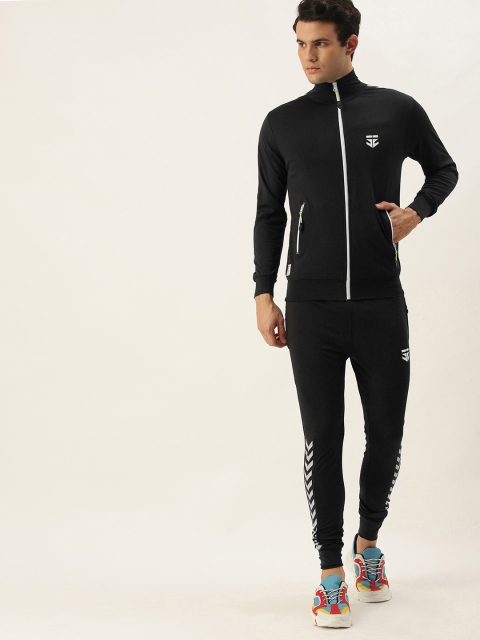 

Sports52 wear Men Black Comfort Fit Geometric Printed Tracksuit