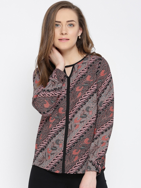 

Vero Moda Black & Orange Polyester Printed Top