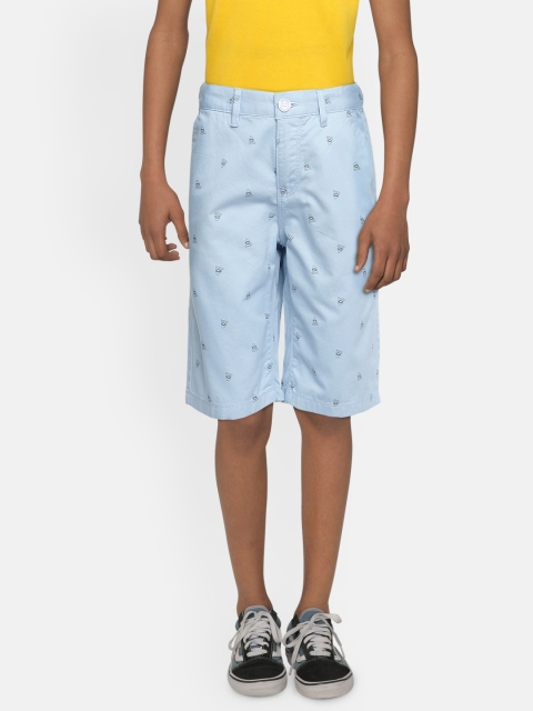 

Indian Terrain Boys Blue Printed Slim Fit Mid-Rise Cotton Chino Shorts