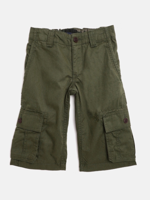 

Indian Terrain Boys Olive Green Cotton Slim Fit Mid-Rise Cargo Shorts