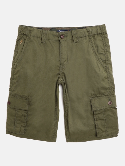 

Indian Terrain Boys Olive Green Cotton Slim Fit Mid-Rise Cargo Shorts