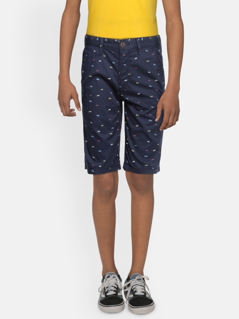 

Indian Terrain Boys Navy Blue Printed Slim Fit Mid-Rise Pure Cotton Chino Shorts