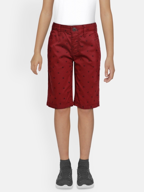 

Indian Terrain Boys Red Pure Cotton Printed Slim Fit Mid-Rise Chino Shorts