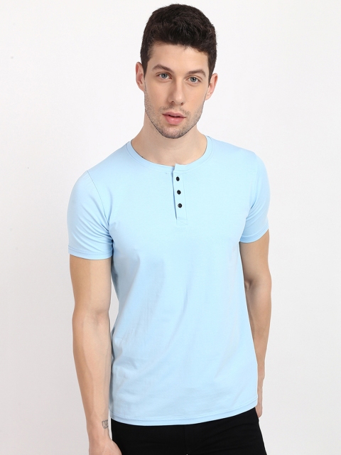 

V2 Value & Variety Men Blue Henley Neck T-shirt
